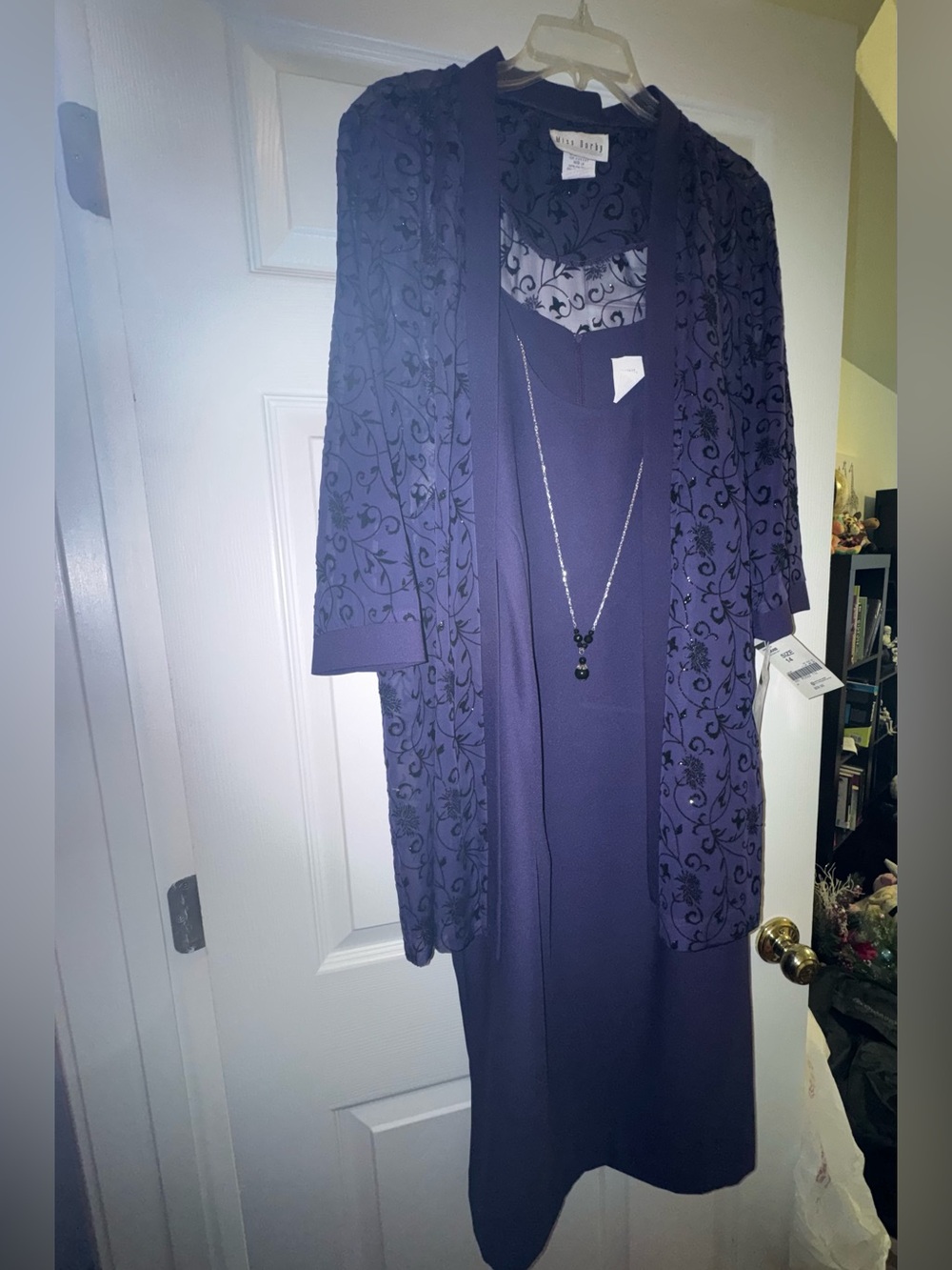 Elegant Purple Dress with Matching Sheer Embellished Jacket